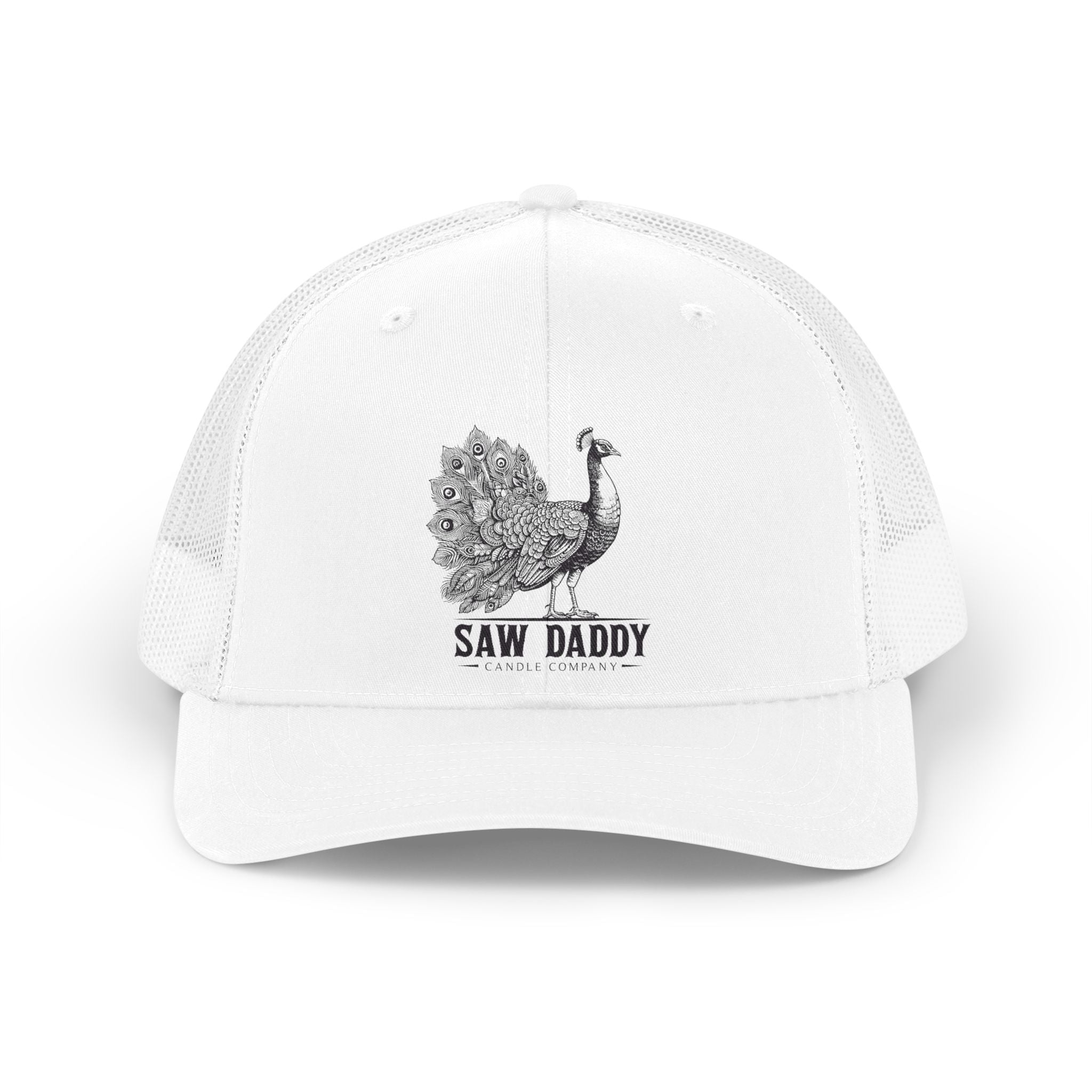 Saw Daddy Signature Peacock Trucker Hat | White Mesh Snapback | Luxury Western Streetwear