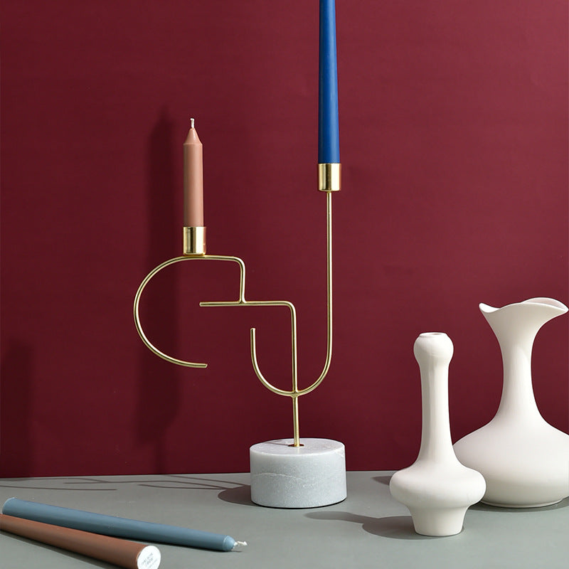 Marble Terrazzo Candle Pedestal | Modern Minimalist Metal & Stone Candle Stand | Decorative Display Accent for Pillars & Jar Candles