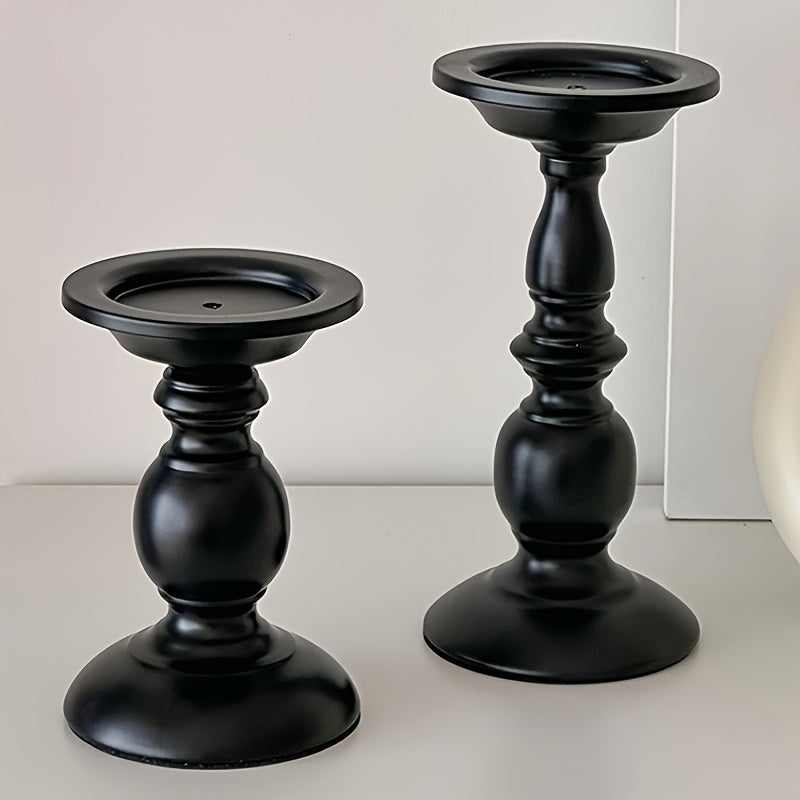 Pair of Black Metal Candle Pedestals | Elegant Minimalist Candle Stands | Modern Home Décor for Pillars, Tapers & Holiday Styling