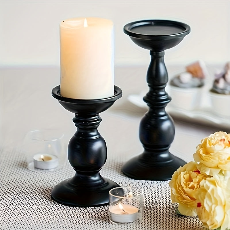 Pair of Black Metal Candle Pedestals | Elegant Minimalist Candle Stands | Modern Home Décor for Pillars, Tapers & Holiday Styling