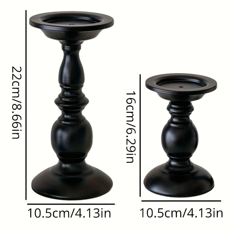 Pair of Black Metal Candle Pedestals | Elegant Minimalist Candle Stands | Modern Home Décor for Pillars, Tapers & Holiday Styling